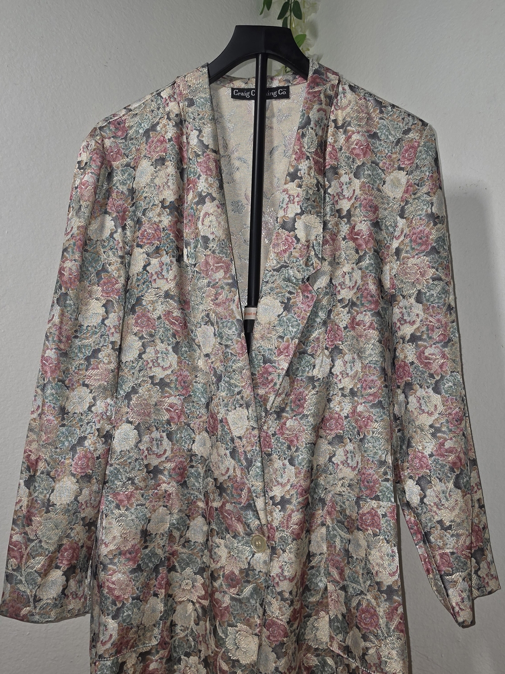Floral Brocade Blazer in Pink, Cream & Green